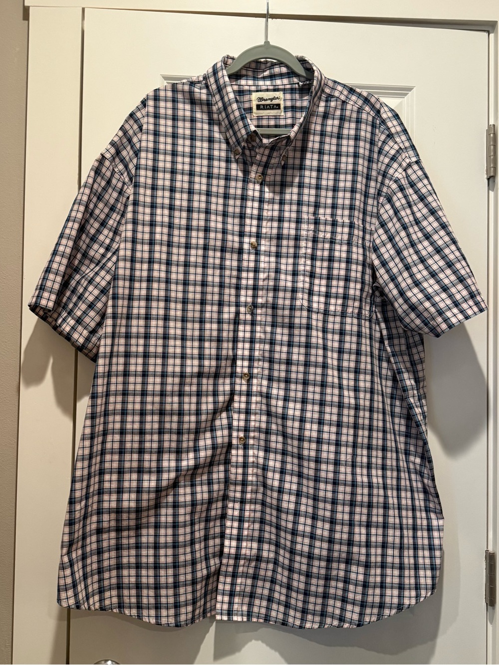 Wrangler Riata Men's 4X Short Sleeve Blue Red Plaid Button Down Western Shirt